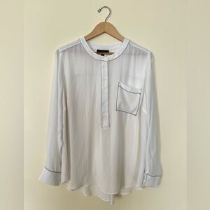 Lane Bryant Womens Shirt 18/20 Long Sleeve White Black Tunic Popover Chiffon Top